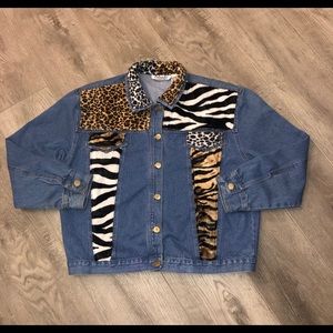 Vintage Denim Jean Jacket w/Plush Animal Print